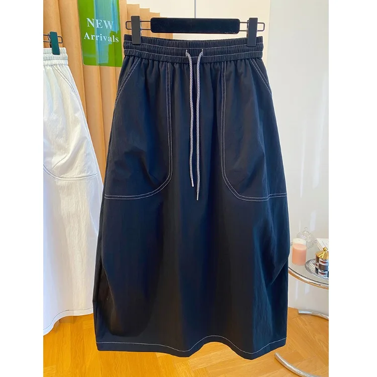 

Новая летняя женская юбка-миди Bla с высокой талией, свободного кроя, в рабочем стиле, из смесового хлопка, до колена, для повседневной носки