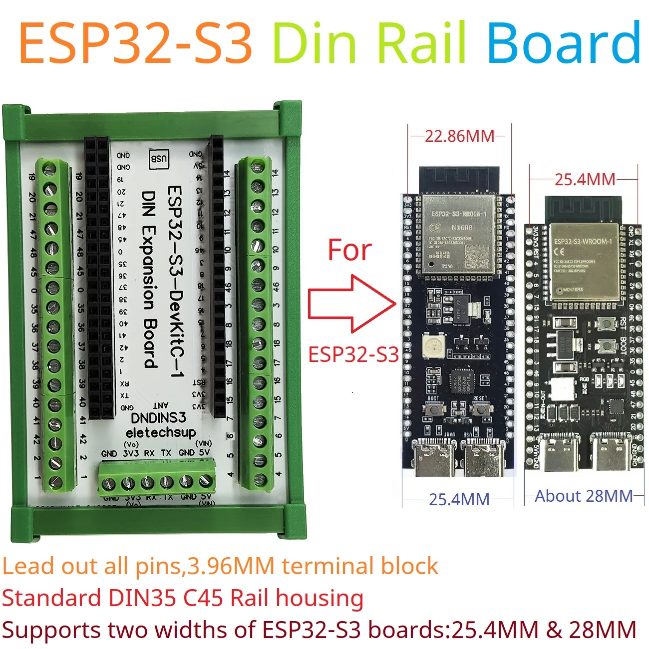 Din Rail Mounting ESP32-S3 Development Board N16R8 N8R8 ESP32-S3-DevKitC-1 Expansion Module for Bluetooth Arduino Wifi IOT DIY