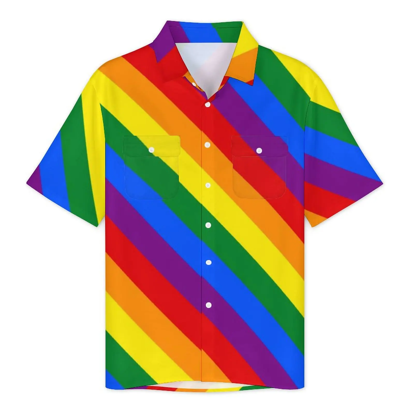 LGBT Rainbow Hawaii Shirt For Men Beach Gay Pride Flag Casual Shirts Short Sleeves Streetwear Custom Classic Oversized Blouses