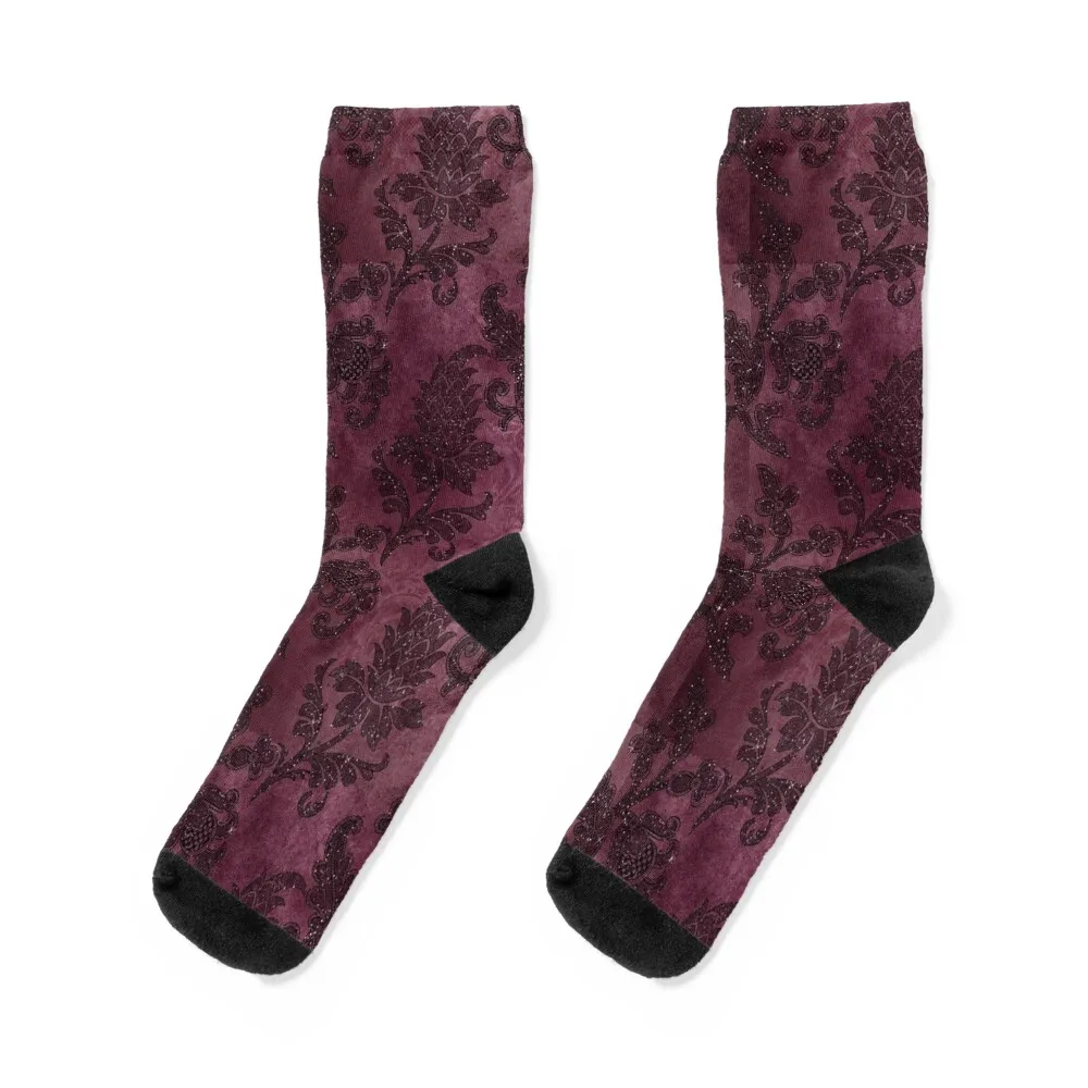 

Burgundy Black Glitter Ornate Floral Socks snow Wholesale Man Socks Women's