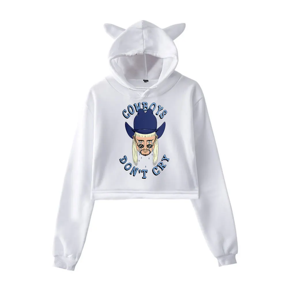 Sudadera con Capucha Corta Oliver Tree Cowboys Don't Cry con Orejas de Gato para Mujer, Sudadera con Capucha, Ropa Urbana Informal para Uso Diario