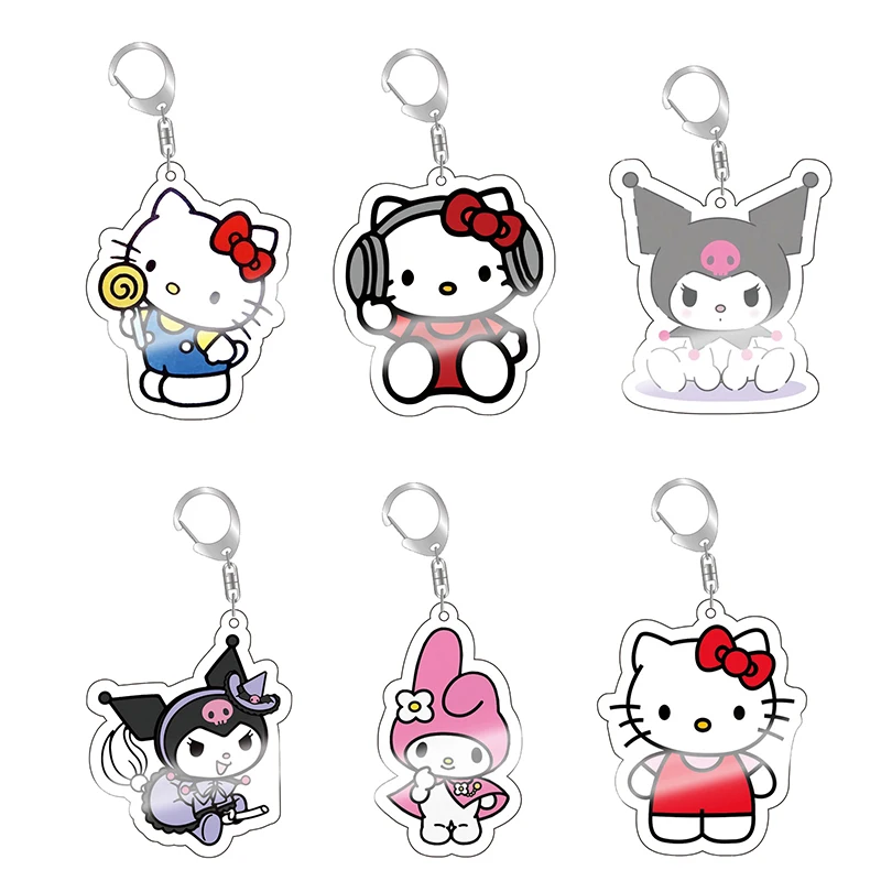 Sanrio Hello Kitty Acrílico Chaveiro, Figuras de Ação Anime, Cinnamoroll, Kuromi, Minha Melodia Pingente, Decoração Schoolbag, Bonito