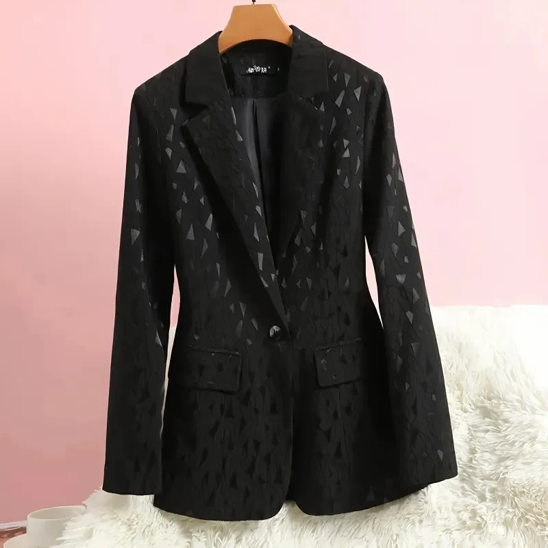 White Suit Coat Women Jacquard New 2023 Spring Autumn Slim Outerwear Fashion Retro Joker Blazer Jacket Female Trend Overcoat Top