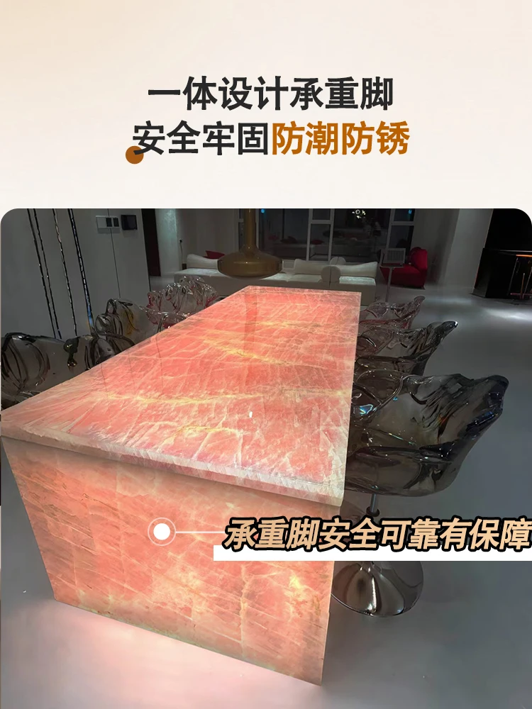 Jade luminous luxury stone designer table integrated home large apartment Italian minimalist villa living room island table