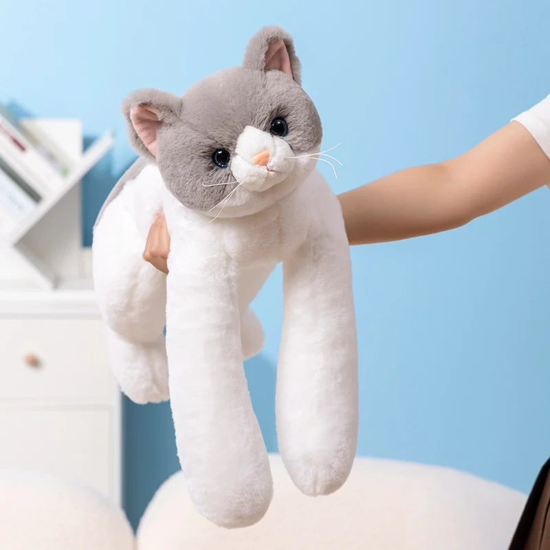 Simulation Lifelike Pet Cat Plush Toy Soft Stuffed Anima Cute Plushie Doll Lie Prone Funny Long Arm Kitten Pillow for Girl Gifts