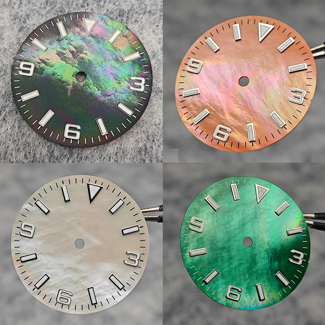 Modification 28.5mm Watch Dial Green Luminous Shiny Sterile Watch Faces with Date Watch Accessory Suitable for NH35 Movement