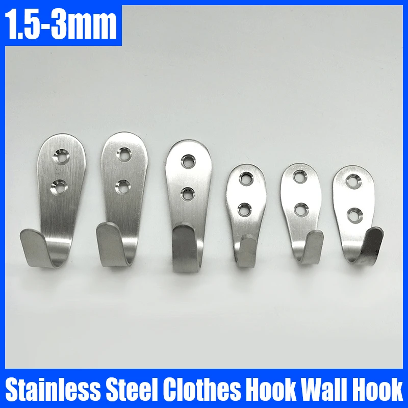 2PCS 1.5/2/3mm Stainless Steel Clothes Hook Wall Hooks Bathroom Towel Hooks Robe Hooks Coat Hooks Multifunctional Household Hook