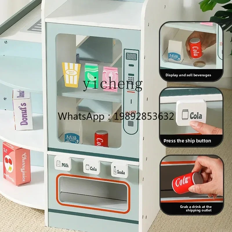 ماكينة القهوة للأطفال محاكاة ماكينة بيع التسوق في السوبر ماركت محاكاة خشبية تحقق من أمين الصندوق