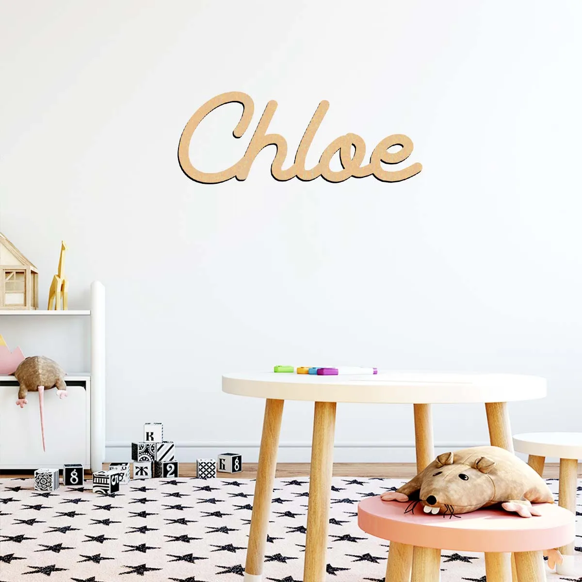 1pc Cartoon Chloe example Customizable Text Laser-Cut Sign Wood Material Wooden Decor Handcrafted with Elegant Cursive Lettering