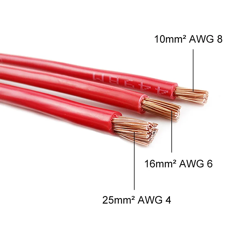 Battery Inverter Cable Set with Terminals (EU/CN Stock) 8/6/4/2AWG Stranded Copper Cord Solar Power Connection Wire with Lugs