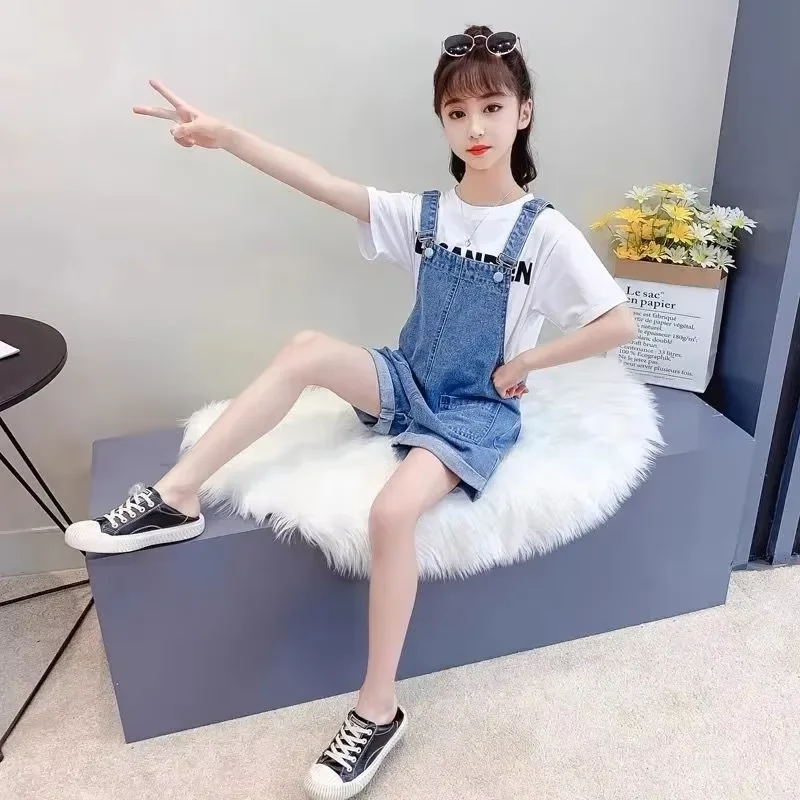 Children Summer Thin Denim Overalls Shorts Boys and Girls Universal Big Pocket Denim Overalls Baby Casual All-match Denim Shorts