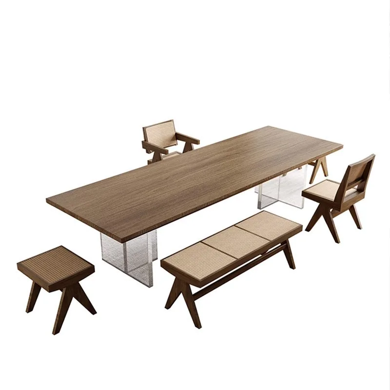 Solid wood tea table and chair combination New Chinese large board tea table Living room complete set of log coffee table