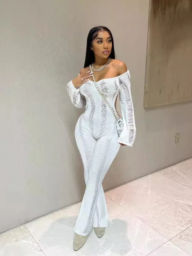 

Wmstar Jumpsuits Women Wholesale Sexy Sheer Short Sleeved Long Pants Top with Back Opening One Piece 2026 Fancy Club Summer