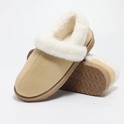 Comwarm sapatos femininos com gola de pele fofa, sapatos forrados de pelúcia para inverno, quentes e antiderrapantes, chinelos planos de pele para casa, sapatos de algodão felpudo