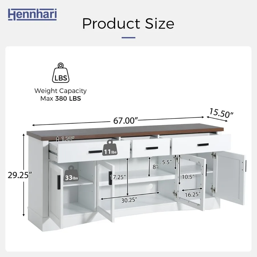 67 حامل تلفزيون مع أبواب وأدراج زجاجية لغرفة المعيشة، مركز ترفيه حديث مع خزانة تخزين، أرفف قابلة للتعديل