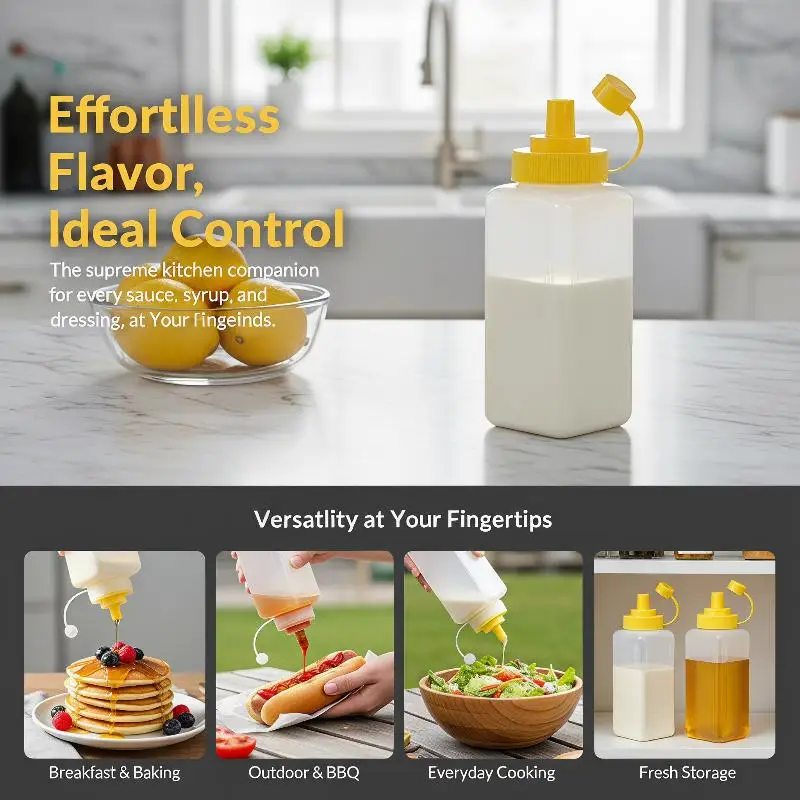 Large Mouth Dustproof Squeeze Sauce Bottle Food Grade Condiment Dispenser 600/800/1000ML for Catering Outdoor Party Use