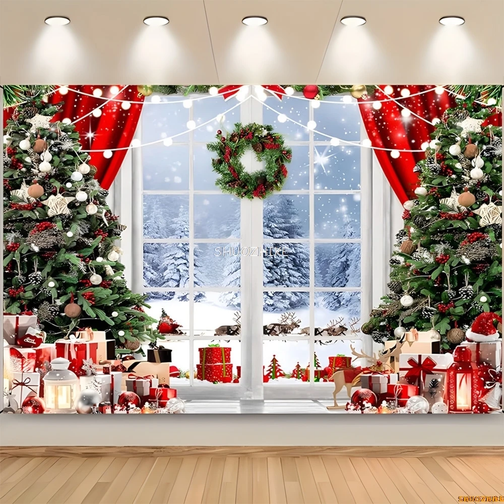 크리스마스 날 화환 눈사람 사진 배경 소품, 가족 크리스마스 이브 파티 장식, 거실 새해 배경 DS-06