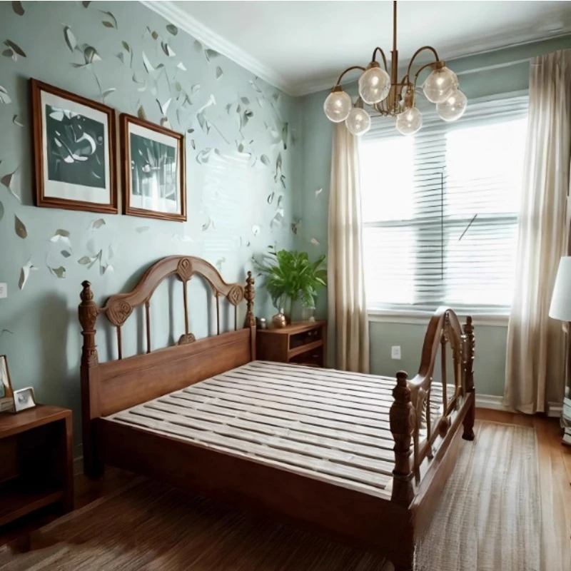 Retro solid wood carving flower pillar princess bed master bedroom double windsor wedding bed antique homestay