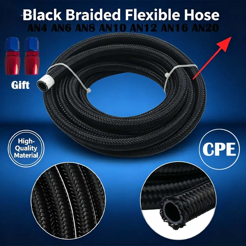 

1M Car Fuel Hose Nylon Stainless Steel Braided Inside CPE Rubber Oil Gas Cooler Air Line Universal Fuel Hose