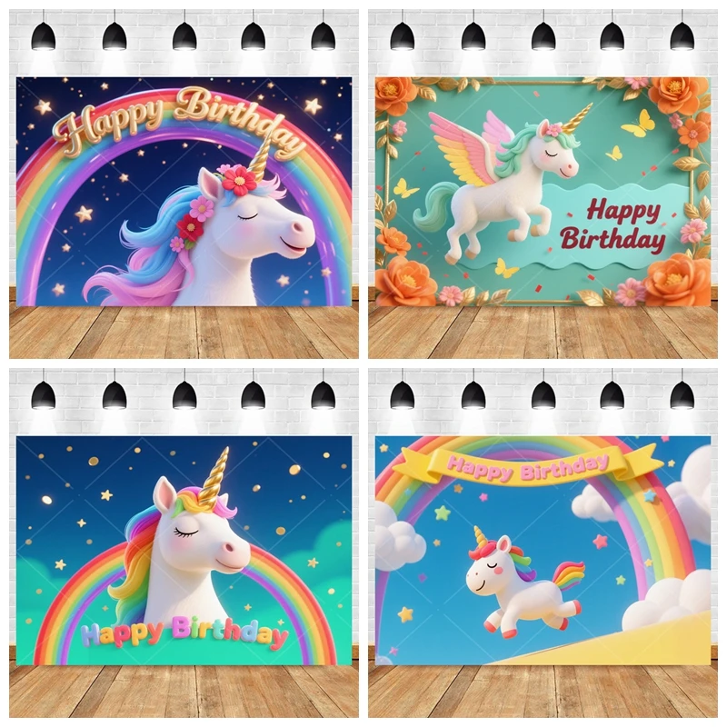

Rainbow Unicorn 1st Birthday Backdrop Custom Photo Booth Photography Background Kids Baby Shower Decor Photography Props