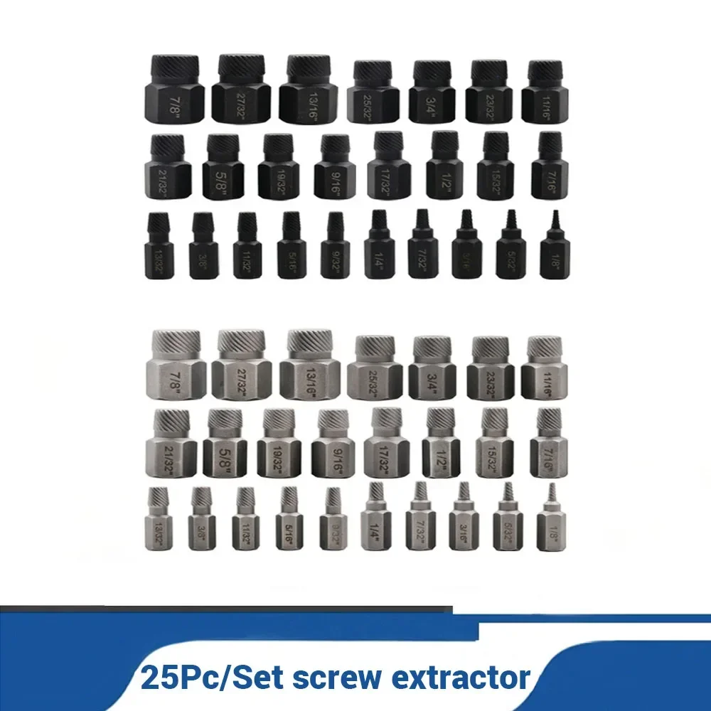 

25Pcs/Set Bolt Extractor Set Steel Hexagon Screw Bolt Black Extractor Corrosion Resistance For Automobile Repair For Garage