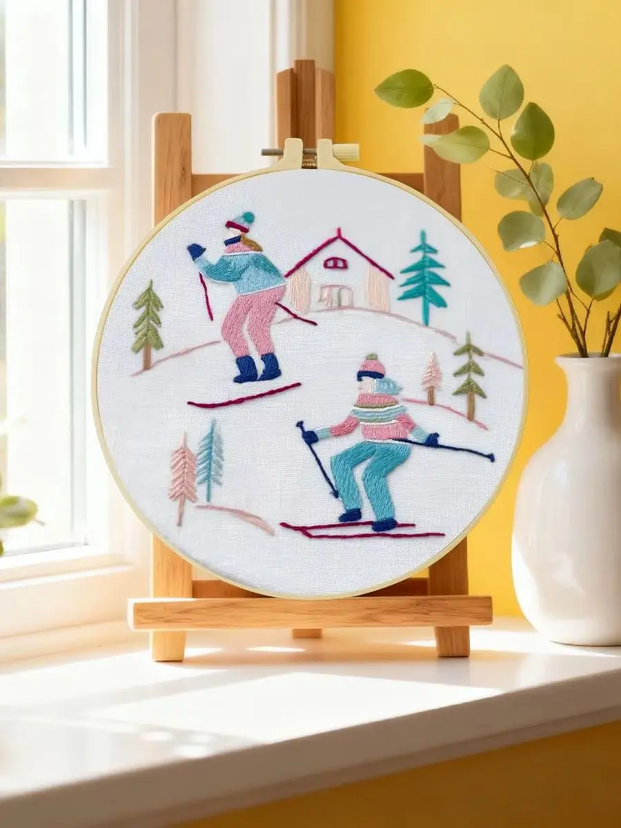 1 Stück 20X20CM/15X15CM 7,87/6,3 Zoll Ski-Stickerei-Starter-Kit DIY-Kit DIY-Stickerei-Set Handarbeiten Nadelkunst Nähkunst – Detail 6