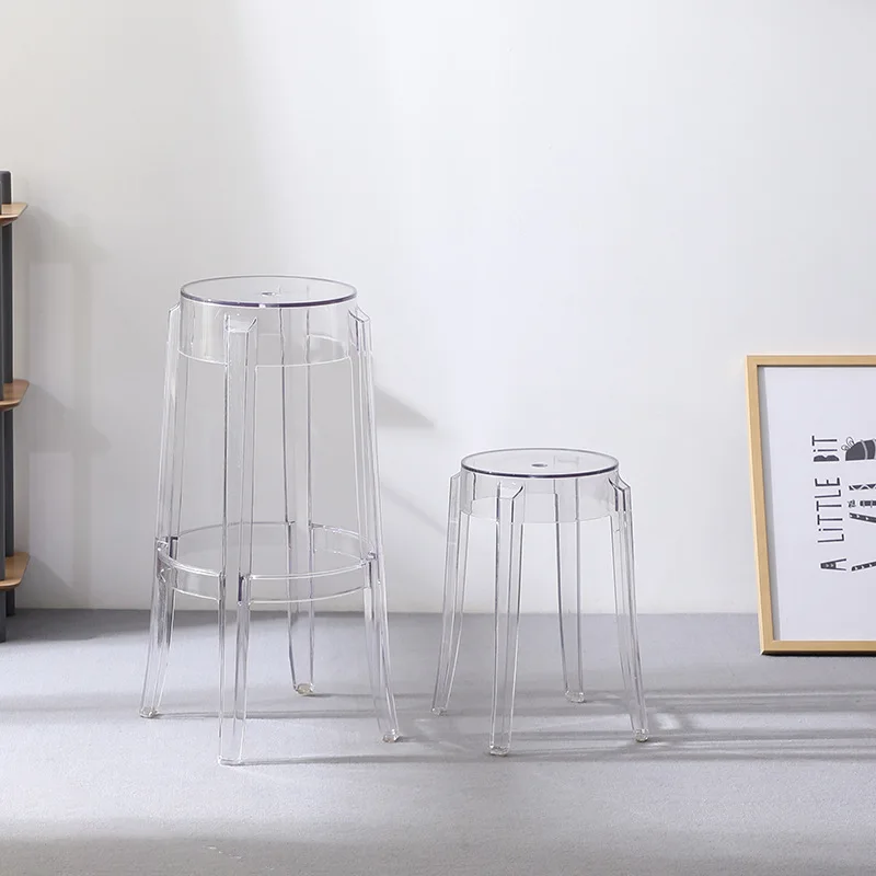 Nordic Transparent Acrylic Chair Bar Stool Crystal High Stool Fashion round Stool Modern Minimalist Plastic Bar