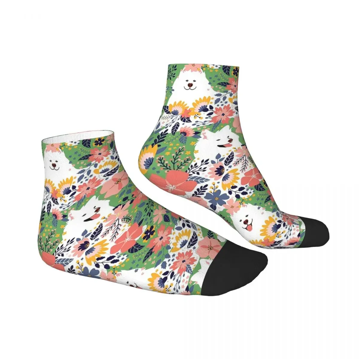 Bonito Jardim Samoyed-Fundo Verde Meias, Unisex Harajuku Meias, Todos os Acessórios Temporada, Alta Qualidade