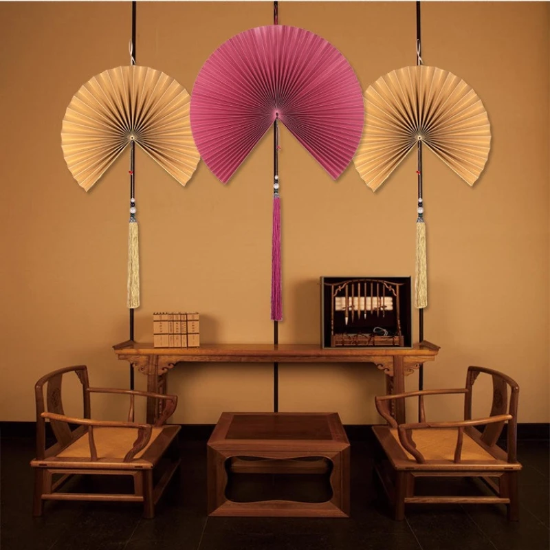 40/60/80cm Chinese Style Decorative Fan TV Background Wall Decor Living Room Creative Wall Hanging Art Home Interior Design