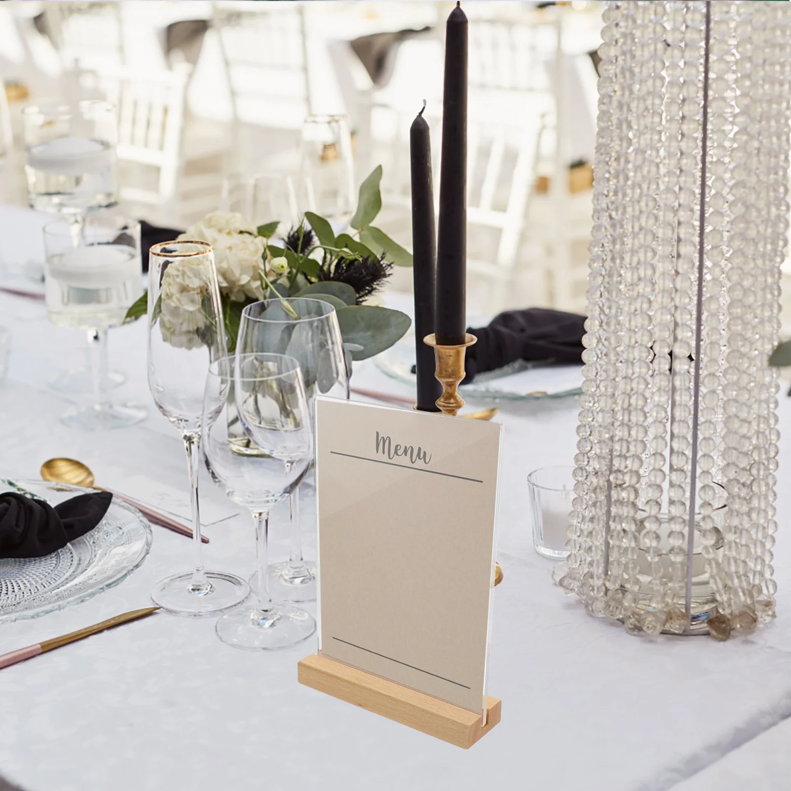 Sign Holder with Base Display Stand Picture Holders for Tables Purse Dining Acrylic Label Wood Menu