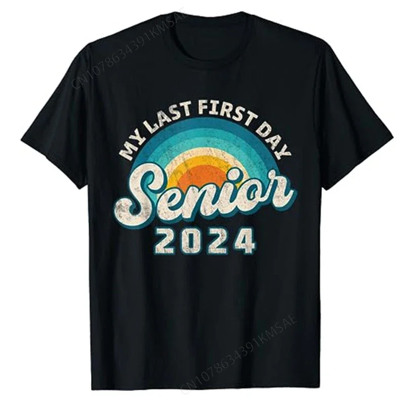 My Last First Day Senior Back To School Class of T-Shirt Rainbow Graphic Tee Tops First Day of School Graduate Clothes