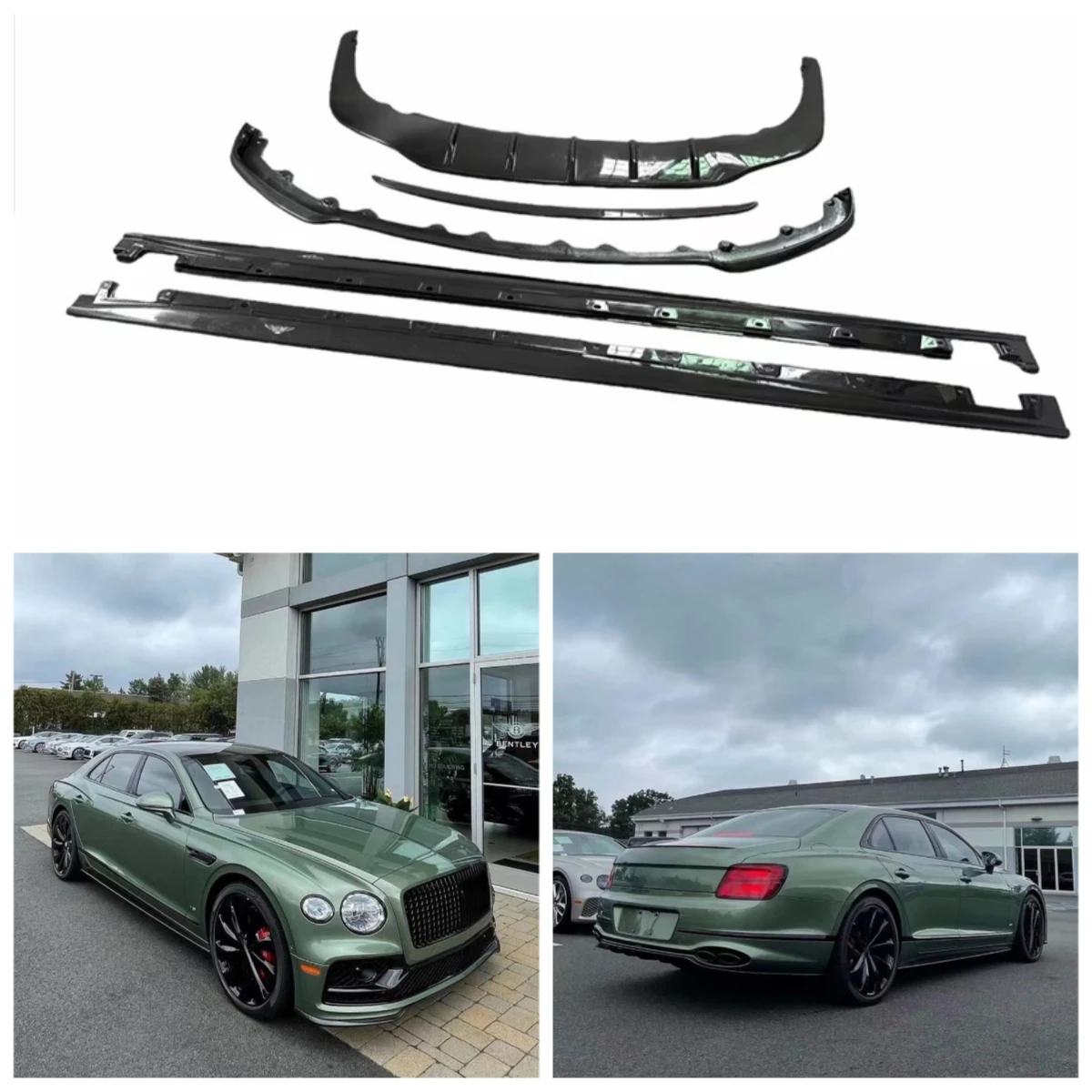 Body Kit for Bently Flying Spur W12 2023 Upgrade to Carbon Fiber Front Lip Rear Diffuser Side Skirts Rear Wing Car Accessories