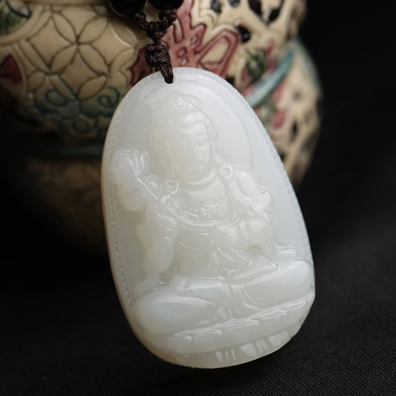 

Hotan Jade Mahasthamaprapta Bodhisattva Men and Women, Zodiac Horse Buddha Guardian Deity Guanyin Pendant