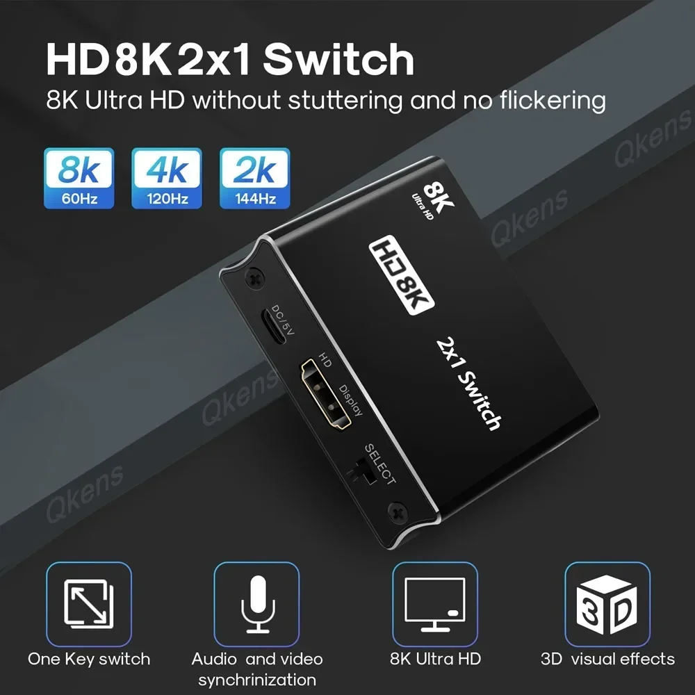 8K Switch HDMI 2.1 Switcher Adapter 4K120Hz 1080p 8Kp60 2x1 Switch Video Converter for PS4 PS5 Camera Laptop PC To TV Projector