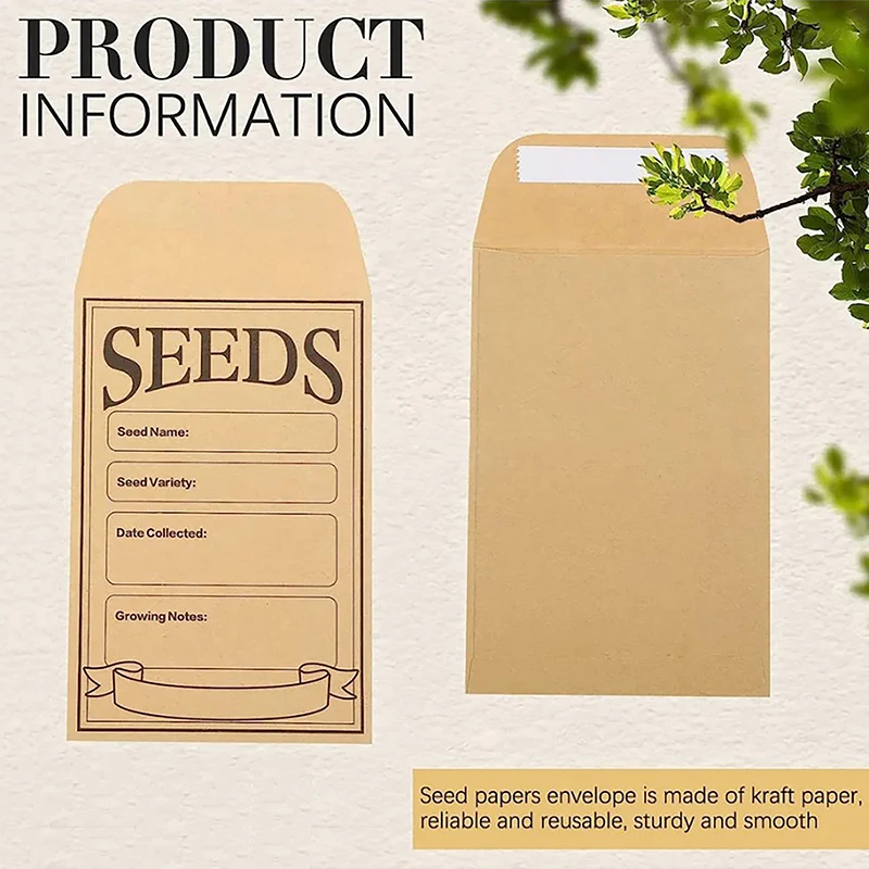 20Pcs Kraft Paper Seed Envelopes Resealable Self Adhesive Packet Seed Saving For Collection Vegetable Flower Seed Storage Bags