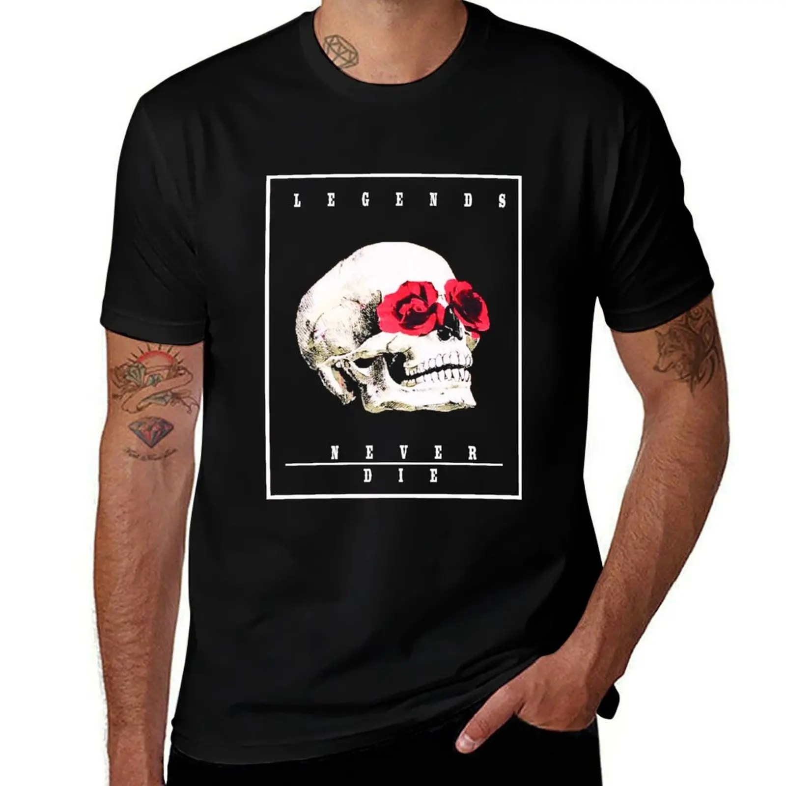 

Legends Never Die Skull Rose T-Shirt tops custom shirt Anime t-shirt mens t shirts pack