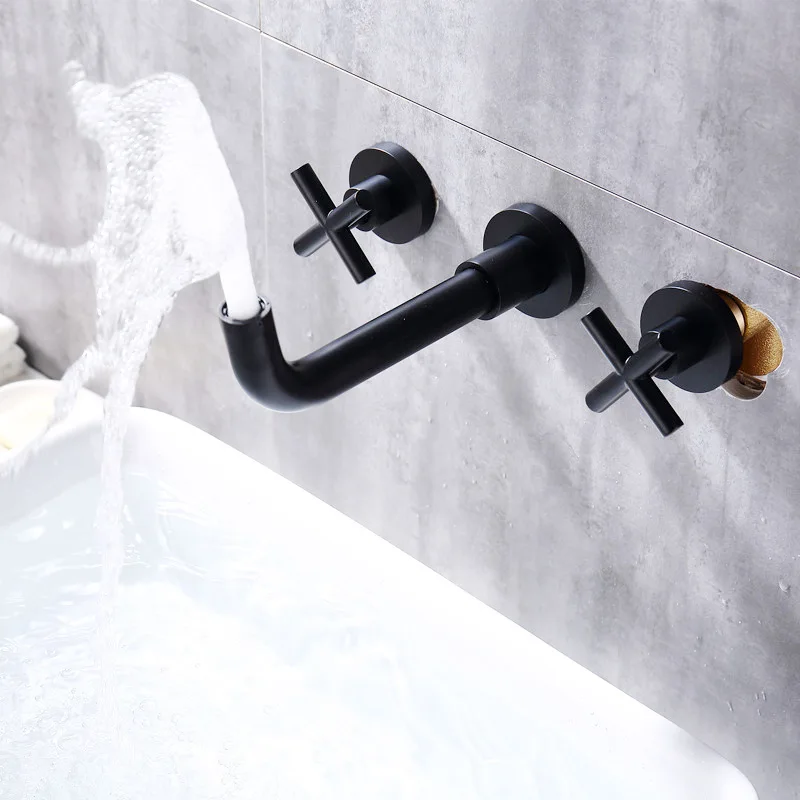 Concealed all-copper in-wall three-piece black modern washbasin bathroom washbasin basin faucet