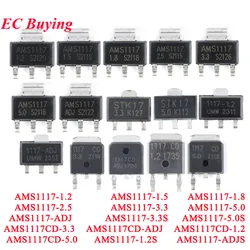 100Pcs/5pcs AMS1117 Series AMS1117-5.0 AMS1117-3.3/2.5/1.8/1.5/1.2/ADJ SOT-223 AMS1117CD-1.2S/3.3S TO-252 AMS1117-1.2S/3 SOT-89