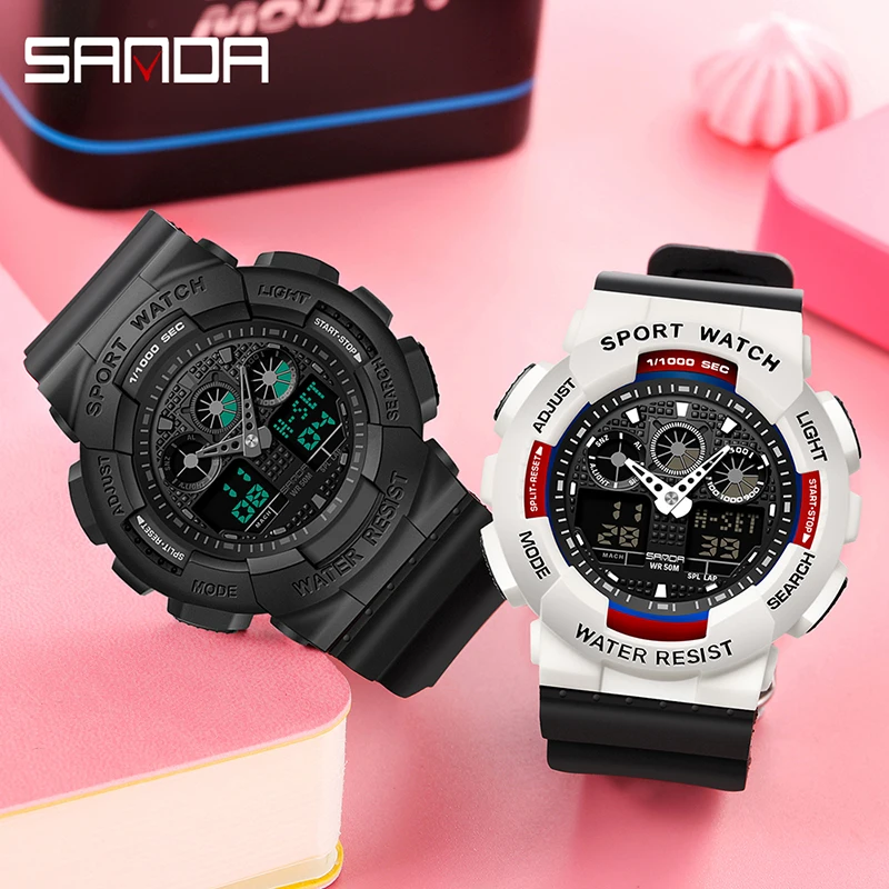 SANDA Women Watch Sports Casual Style Dual Display Watch 2023 New Fashion Multifunctional Chronograph Clock Luminous Reloj 3017