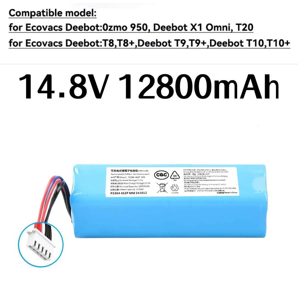 

12800mAh Battery for Ecovacs Deebot X1 Omni Turbo Plus T5 T8+ T9 T9+ Ozmo 950 T10 DX65 DX93 DX96 DLX11-21/61 Replacement