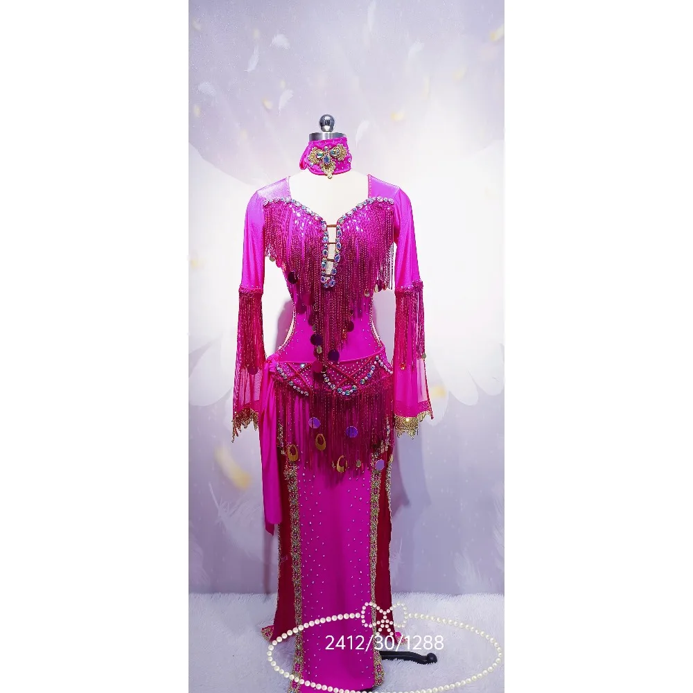 Customized Women Belly Dancewear Diamond Saidi Baladi Shabbi Folk Robe Bra Oriental Dance Group Competition Performance Dresses