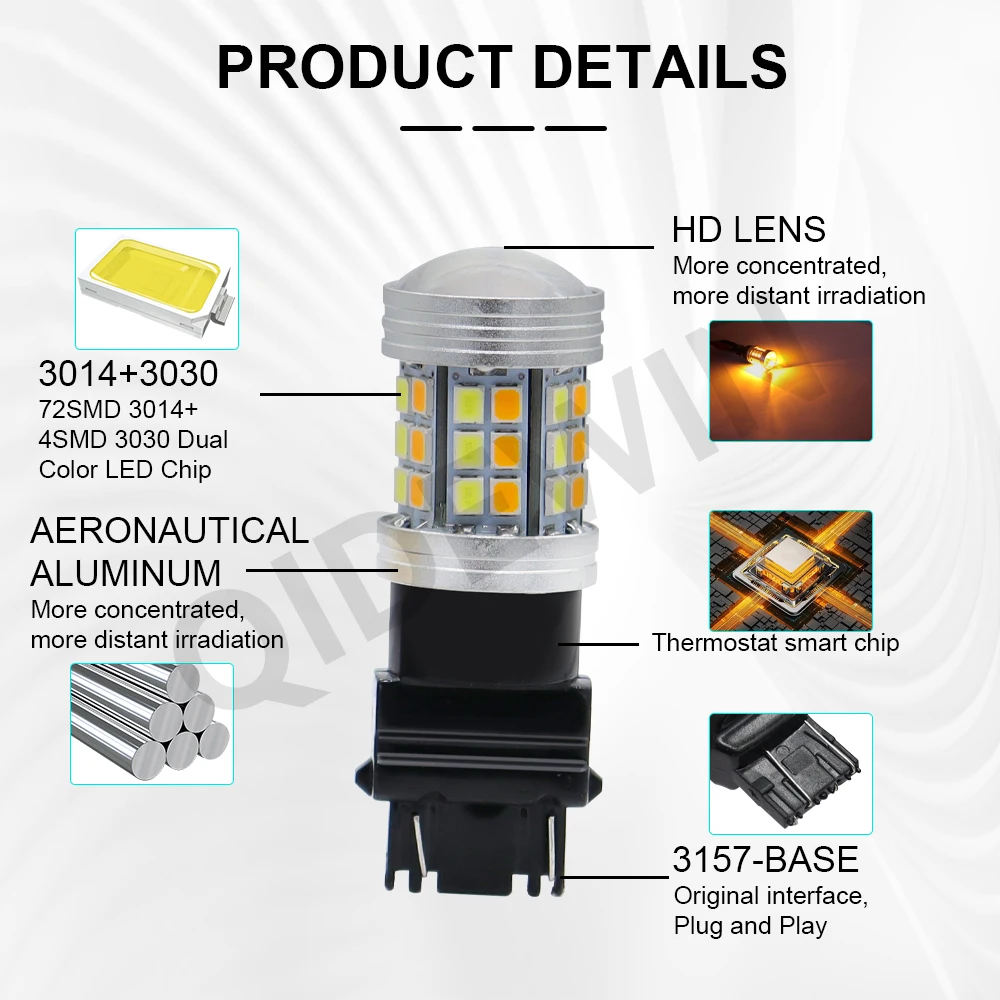 3157 3457 4157 Switchback LED Bulbs 7443 W21/5W T20/1157 Bay15d White/Amber Dual Color for Car Parking DRL/Turn Signal Lights - view 2