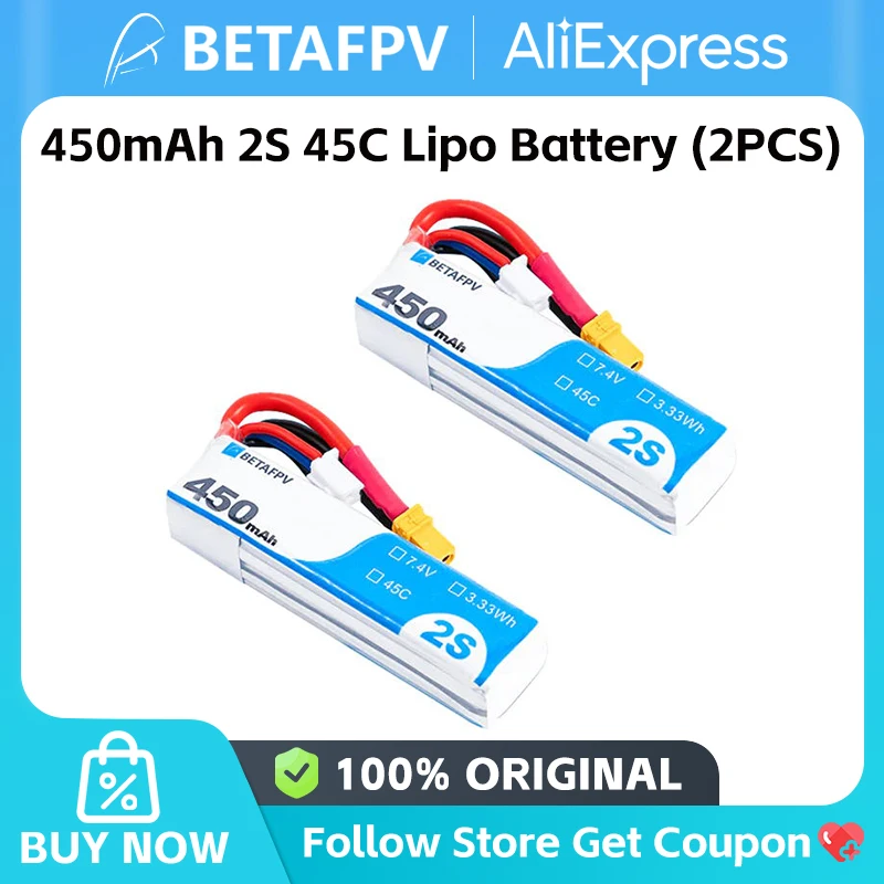 Betafpv 450mAh 2S 45C Lipo Battery/ 2S Whoop Cable Pigtail (XT30)
