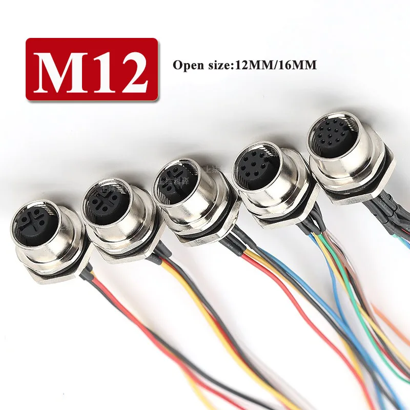

Waterproof M12 4 5 8 12 Pin Panel Socket with 20CM Wire IP68 Male Female Connector Cable Open 12mm/16mm Panel Mount Sockets