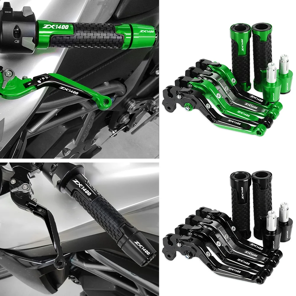 

7/8" 22mm Non-slip Rubber & Aluminum Handlebar Handle Bar Grips Ends Cover Clutch Brake Levers Set For KAWASAKI ZX1400 2006-2016