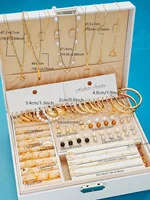 86pcs/Set Elegant Pearl Earrings Multi-Layered Necklace Ear Studs Rings 4-In-1 Jewelry Set For Women Daily Wear Gift (No Box) 6