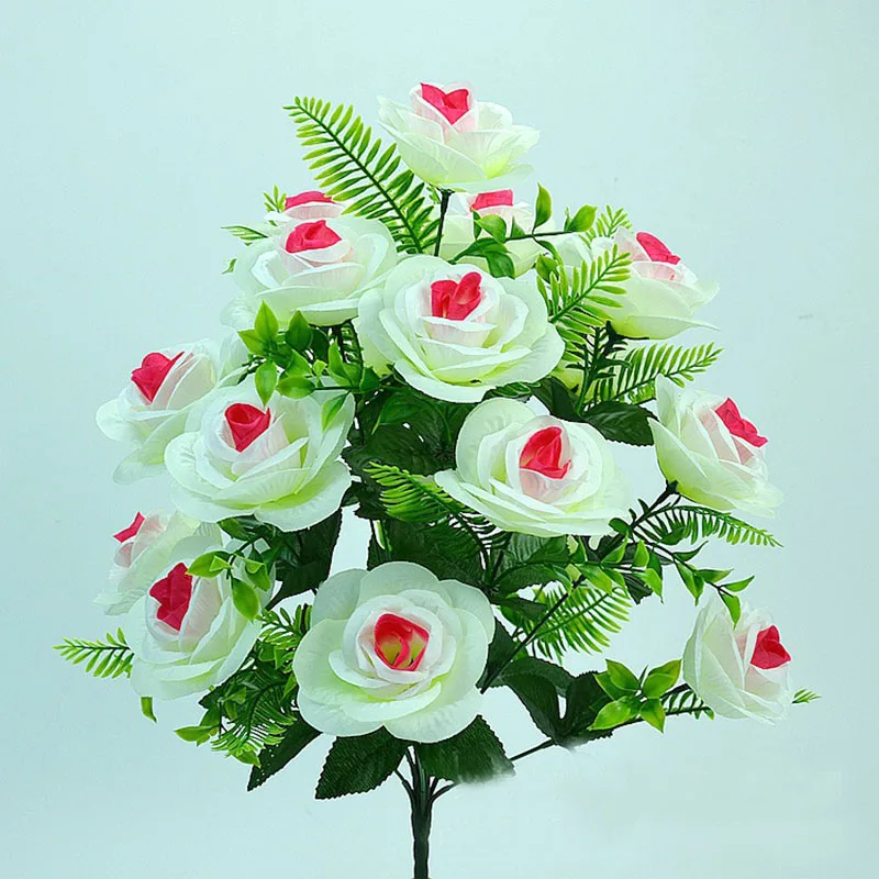 Künstlicher Blumenstrauß, 18-köpfige Rose, rosa Seidenpfingstrose, großer Kopf und Knospe, günstige Kunstblumen für Zuhause, Party, Hochzeit, Dekoration – Detail 5