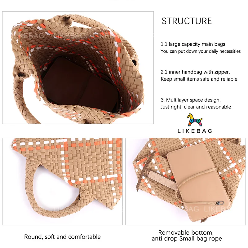 LIKEBAG Fashion Neoprene Woven Bag Nylon Large Capacity Tote Bag With Woven Clutch Bag