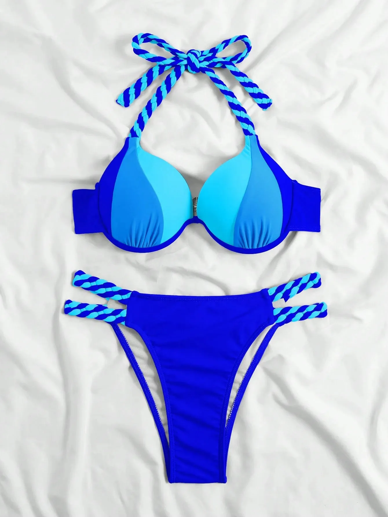 Zestaw bikini Cikini-Colorblock Halter Push Up, seksowny strój kąpielowy, plażowe stroje kąpielowe, kostium kąpielowy dla kobiet, lato