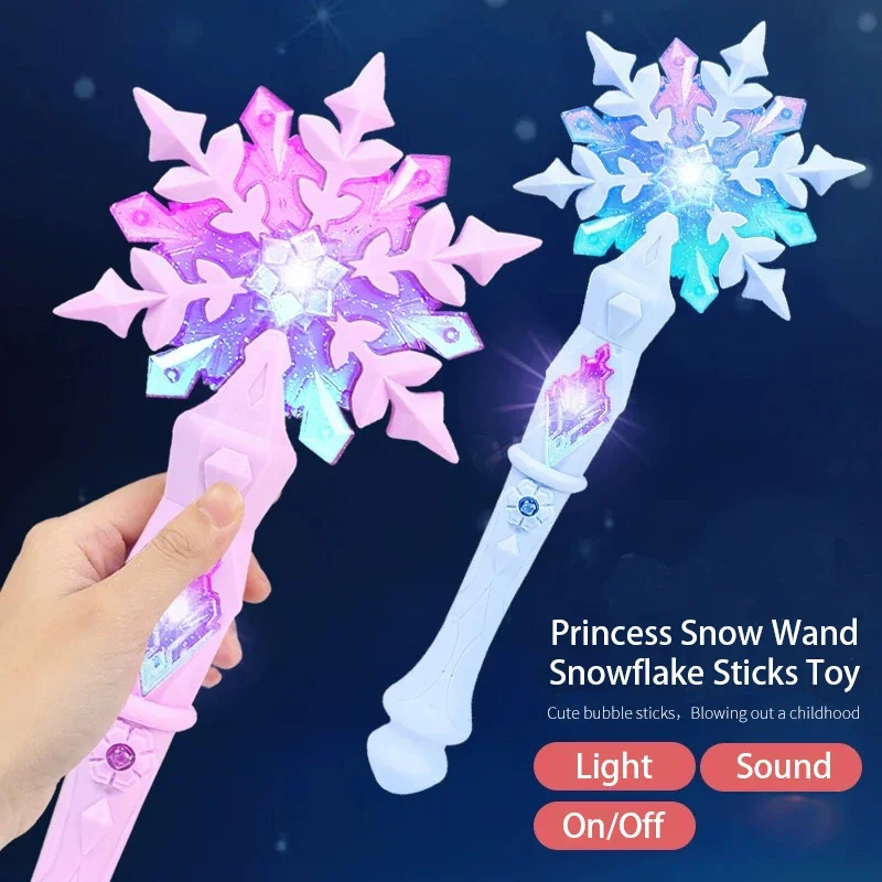 Princess Snowflake Glowing Magic Wand Glowing Sound Magic Fairy Wand Toy Christmas Halloween Girl Cosplay Prop One Piece